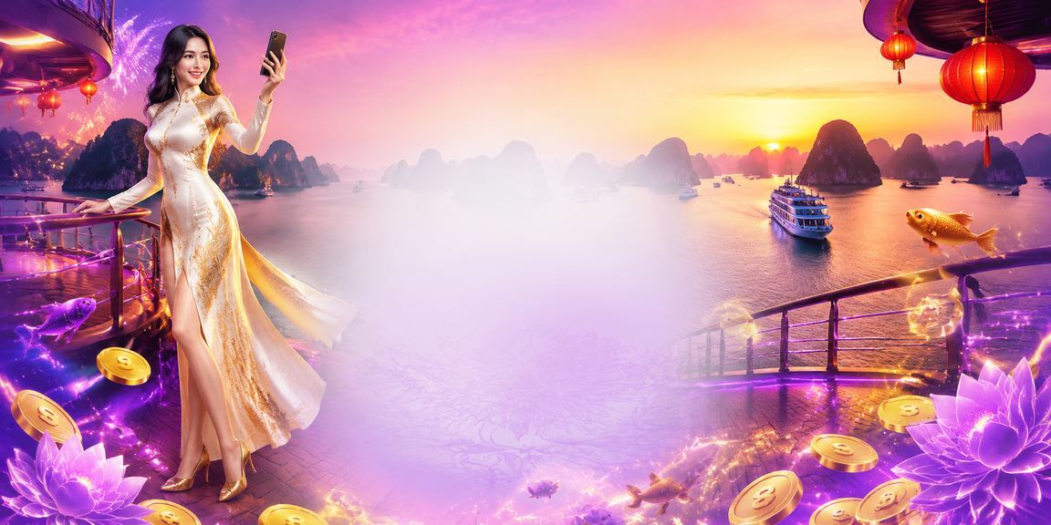 Phong cảnh vịnh Hạ Long nhìn từ thiết bị di động với giao diện casino